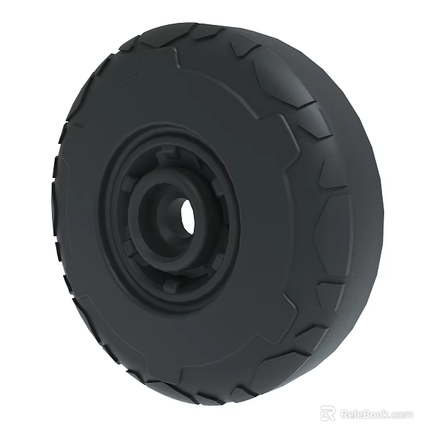 Black Industrial Wheel With Rubber Tire And Tread Pattern Design 3d model 