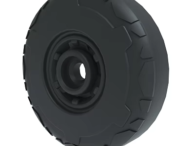 Black Industrial Wheel With Rubber Tire And Tread Pattern Design 3d model
