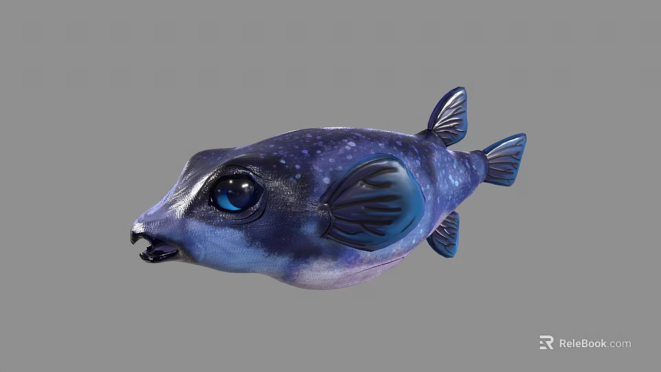 Vibrant Blue Purple Aquatic Pufferfish With White Spots Large Eyes And Dark Fins 3d model 