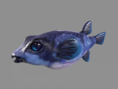 Vibrant Blue Purple Aquatic Pufferfish With White Spots Large Eyes And Dark Fins 3d model