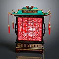 Traditional Chinese Lantern With Green Roof Golden Decorations And Red Dragon Pattern Tassels