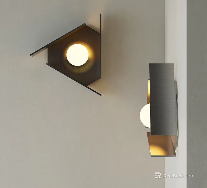 Modern Wall Lamps Mounted On White Wall With Triangular Rectangular Design Warm Light 3d model