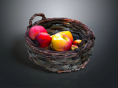 Handwoven Wicker Basket Filled With Fresh Red And Yellow Fruits For Daily Home Use 3d model