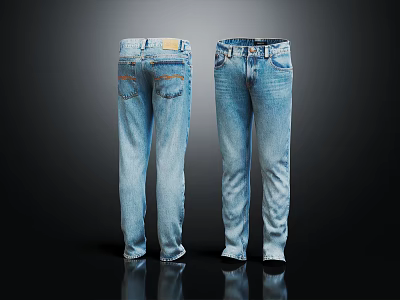 Classic Blue Denim Jeans with Front and Back View and Pocket Design 3d model