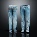 Classic Blue Denim Jeans with Front and Back View and Pocket Design 3d model