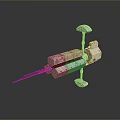 3D Rendered Metallic Mechanical Device With Elongated Parts And Support Stand Structure