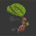 Cartoon Insect Wearing Sunglasses Flying With Green Leaf Parachute And White Ropes