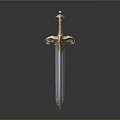 Ornate Historical Sword With Intricate Golden Hilt And Polished Silver Blade