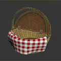 Woven Storage Basket With Handle Red White Checkered Lining And Wooden Lid