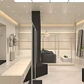 Modern Clothing Store Exterior with Glass Door Window Display Mannequins and Interior Racks
