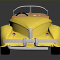Vintage Yellow Convertible Car with Brown Interior Yellow Wheels and White Tires and Shiny Reflection