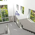 School Corridor with Starry Sky Ceiling Design White Walls and Windows in Educational Space 3d model