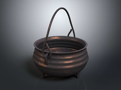 Household Metal Pot With Handle Three Legs And Striped Design For Daily Use 3d model
