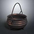 Household Metal Pot With Handle Three Legs And Striped Design For Daily Use