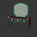 Traditional Wooden Red Dressing Table With Carved Details Arched Mirror And Drawers