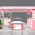 Pink Beauty Salon Kiosk With Green Plants Counter And Display Shelves