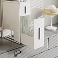 Modern Kitchen Storage Shelf With Open White Cabinet Glass Door And Metal Handle