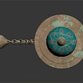 Turquoise Ornamental Decor Piece With Gold Accents Wooden Base And Hanging Chain Pendant