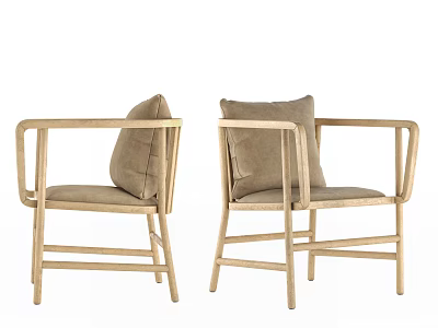 Modern Armchair With Wooden Frame Light Brown Upholstery And Cushion 3d model