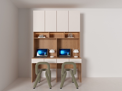 Simple Customized Double Desk Writing Desk Bookcase Integrated Combination Computer Table with Bookshelf for Small Apartment 3d model