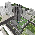Modern Office Building With Glass Facade And Tall Structure In Greenery Surrounding Area