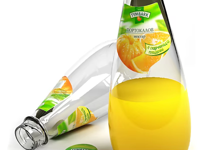 TUMBAK Nectarine Orange Juice Drink In Standing And Fallen Glass Bottles With Yellow Liquid 3d model