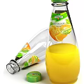 TUMBAK Nectarine Orange Juice Drink In Standing And Fallen Glass Bottles With Yellow Liquid
