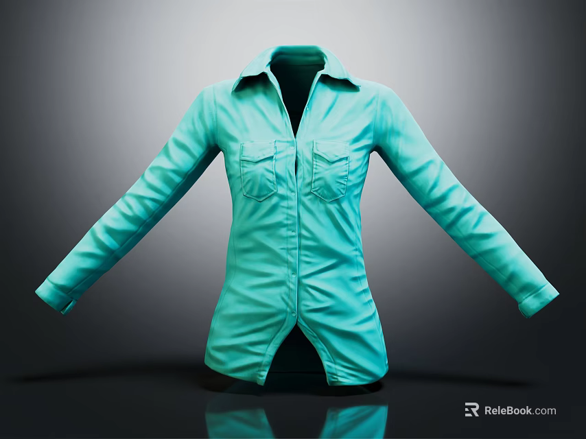 Light Blue Collared Shirt With Long Sleeves Chest Pockets And Open Front Design 3d model 