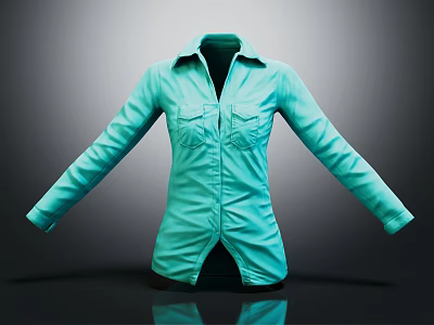 Light Blue Collared Shirt With Long Sleeves Chest Pockets And Open Front Design 3d model