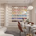 Minimalist Boutique Interior With Marble Reception Desk Geometric Decor Warm Lighting And Potted Plants