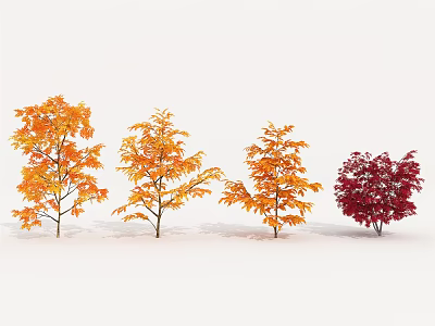 Vibrant Autumn Shrubs In A Row With Orange And Red Leaves 3d model