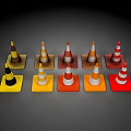 Colorful Traffic Cones with Square Bases in Yellow Orange Red and White Stripes