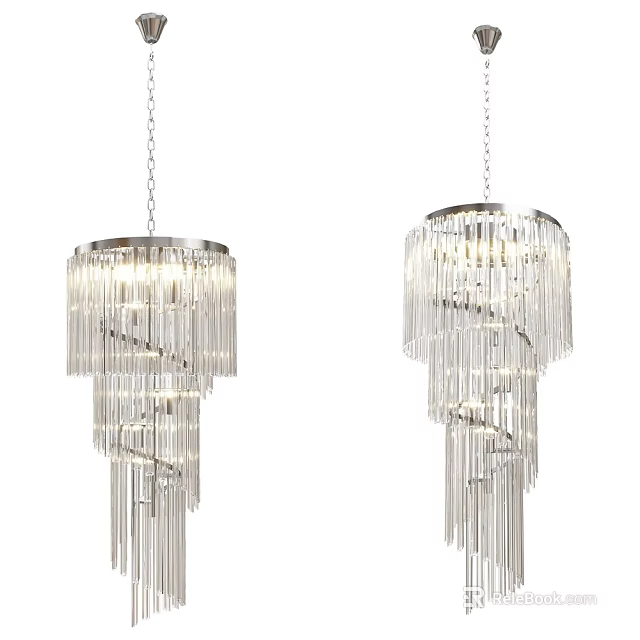 Hotel Mahjong Room With Layered Elegant Crystal Chandeliers And Soft Glow 3d model 