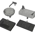 Modern Concrete Washbasins In Various Shapes With Faucets For Bathroom Use