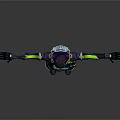 Futuristic Sci Fi Character In Green Purple Outfit With Helmet And Outstretched Arms