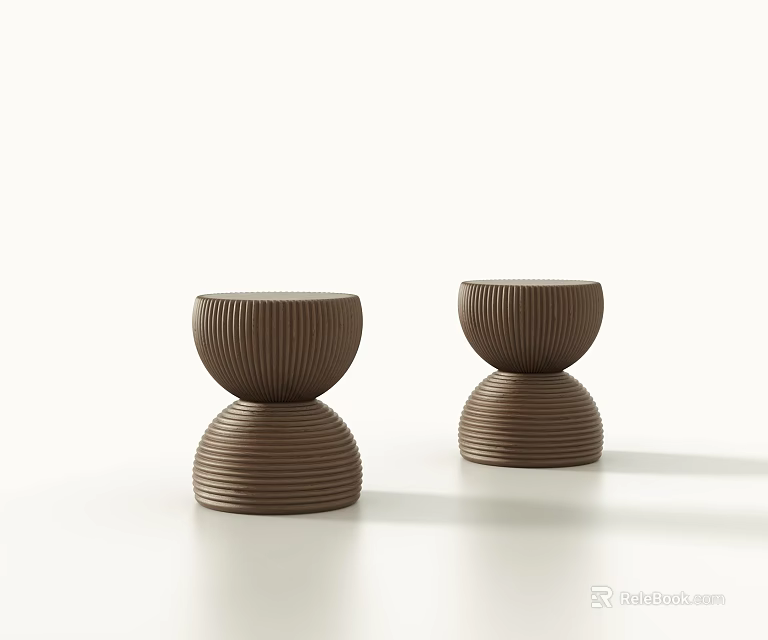 Two Brown Vertical Striped Stools With Stacked Round Design On White Background 3d model