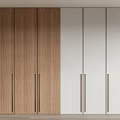 Modern Wardrobe Design Featuring Wooden And White Panel Doors With Metal Handles