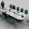 Modern Office Conference Table With Black Chairs Documents Laptop And Potted Plant