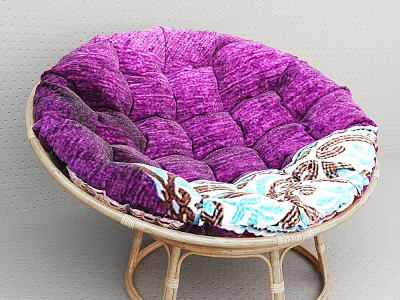 Cozy Purple Padded Leisure Chair With Wicker Frame And Blue Brown Pattern Cushion 3d model