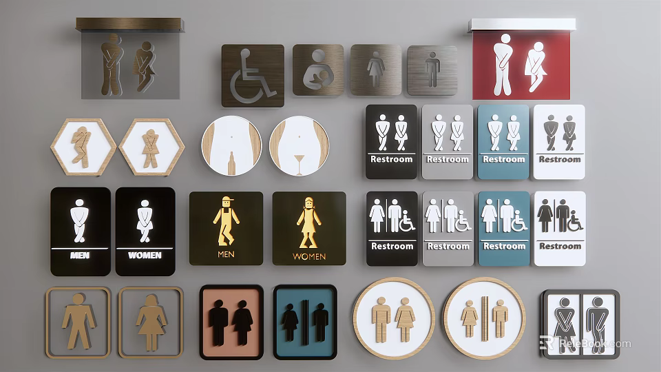 Public Facility Identification Signs For Restrooms Disabled Access And Family Areas 3d model 
