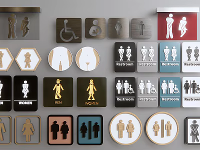 Public Facility Identification Signs For Restrooms Disabled Access And Family Areas 3d model