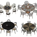 Modern Round Dining Table Set with Various Designs and Matching Chairs 3d model