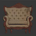 Elegant Classic Carved Wooden Frame Armchair With Beige Button Tufted Upholstery