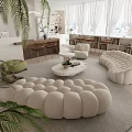 Plush Break Room Interior Design With Cozy Sofas Marble Table Bookshelves And Curtain Windows