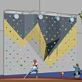 Colorful Indoor Climbing Wall With Kids Playing And Round Lights In Play Area