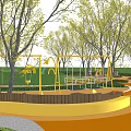 Scenic Park Landscape Featuring Circular Lawn With Yellow Sculpture Stone Pathways Trees And Stone Decorations