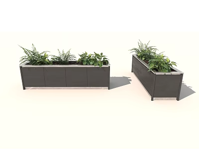 Modern Rectangular Garden Planters With Lush Green Plants For Outdoor Decor 3d model