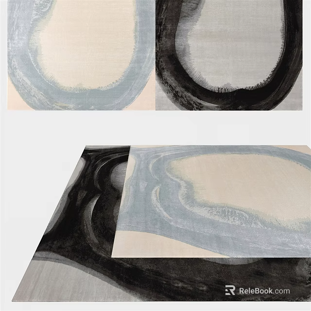 Modern Square Rug With Abstract Round Patterns In Beige Gray And Black Tones 3d model