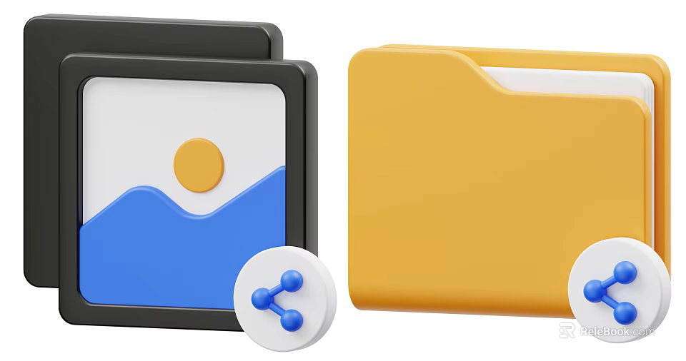 Decorative Folder Ornament Set Featuring Black Border Yellow Body Blue Share Icon And Inner Pattern 3d model