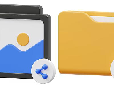 Decorative Folder Ornament Set Featuring Black Border Yellow Body Blue Share Icon And Inner Pattern 3d model